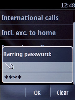 Key in your barring password (default is 0000) and press OK.A request to cancel all call barrings is sent to the network.