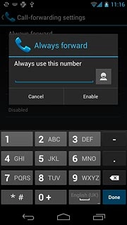 Key in +61414121121 and press Enable.A request to change the setting is sent to the network.