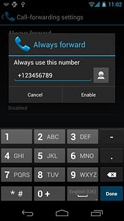 Key in the required number and press Enable.A request to change the setting is sent to the network.
