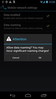 If you turn on data roaming:Press OK to confirm.