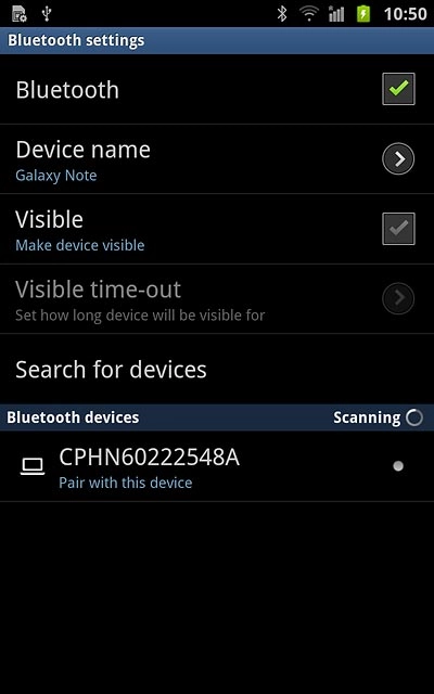 When the box next to the menu item is ticked (V), Bluetooth is turned on.