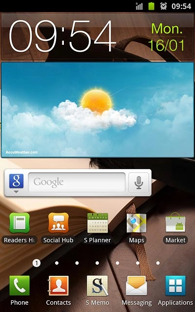 The alarm icon shows that the alarm is set.Further information:Set the alarm