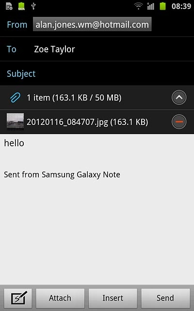 Press Send when you've finished your email message.