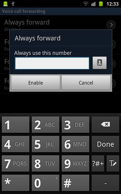 Key in +61414121121 and press Enable.A request to divert the selected calls is sent to the network.