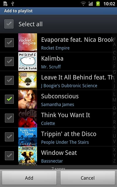 When the box next to an audio file is ticked (V), it's selected.
