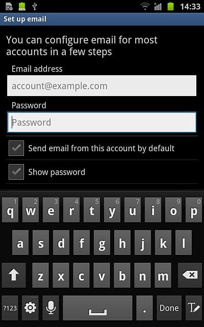 Press Password and key in the password for your email account.