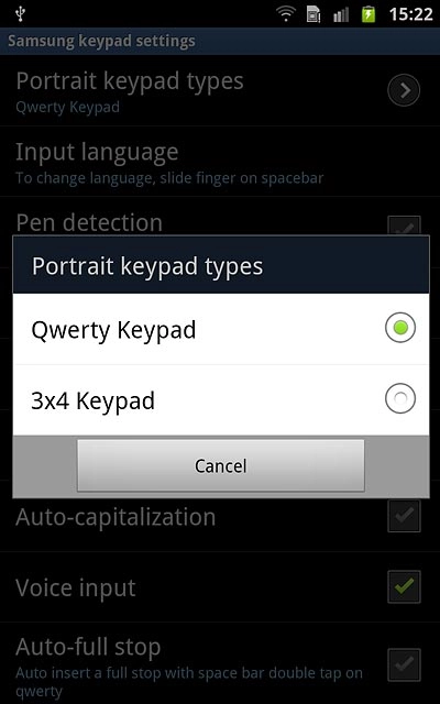 Press Qwerty Keypad or 3x4 Keypad.