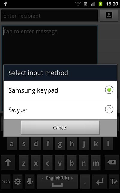 If you select Samsung keypad:
