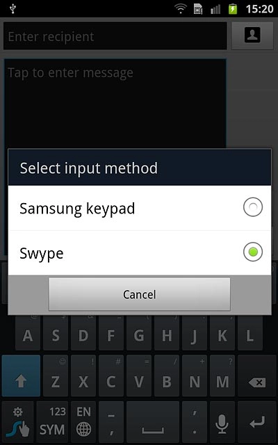 Press Swype or Samsung keypad.
