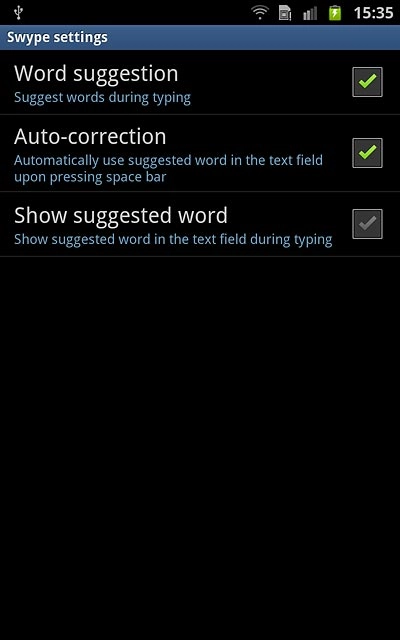 When the box next to the menu item is ticked (V), the function is turned on.