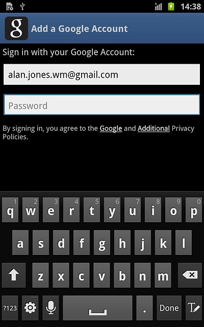 Press Password and key in the password for your Google account.