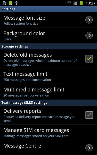 Press Delivery reports below Text message (SMS) settings to turn the function on or off.