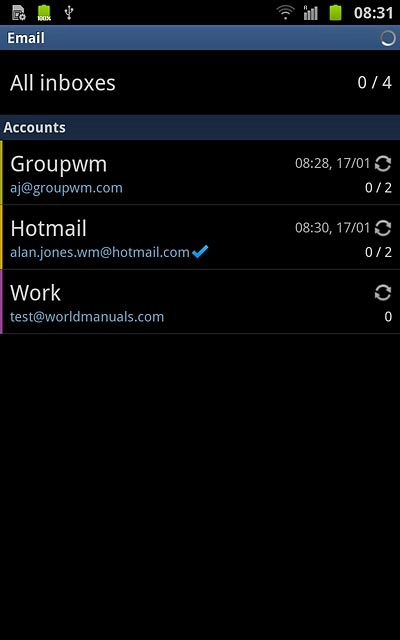 Press the required email account.