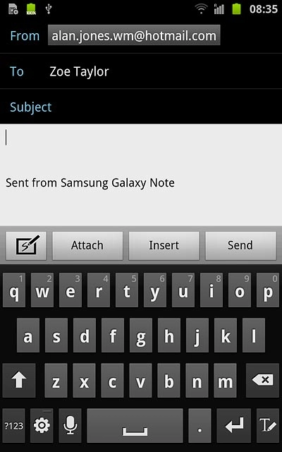 Press the text input field.Write the text for your email message.