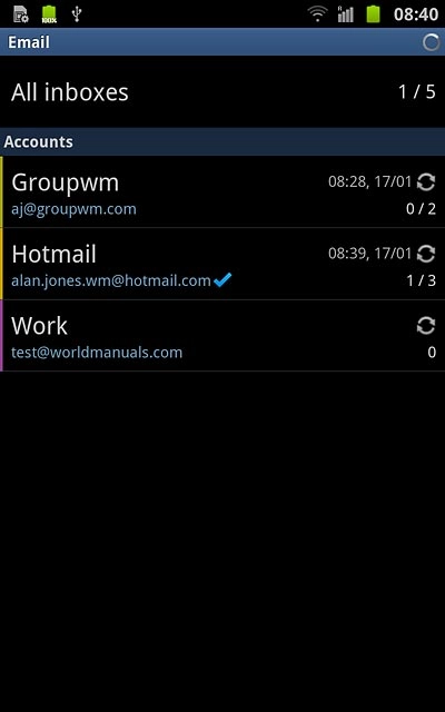 Press the required email account.