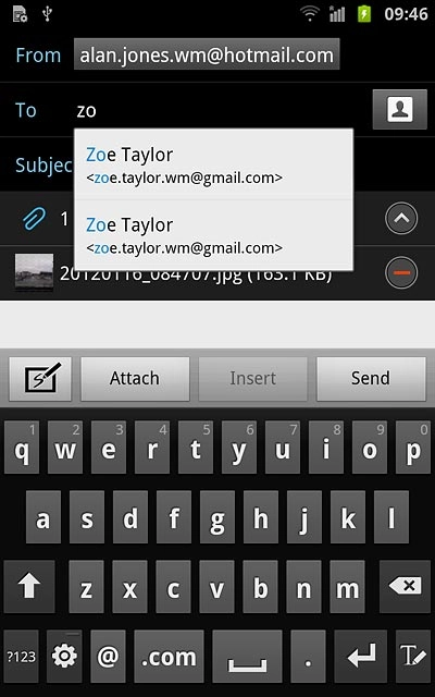 Press the required contact.Write subject and text for your email message.