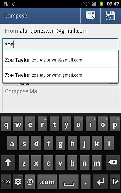 Press the required contact.Write subject and text for your email message.