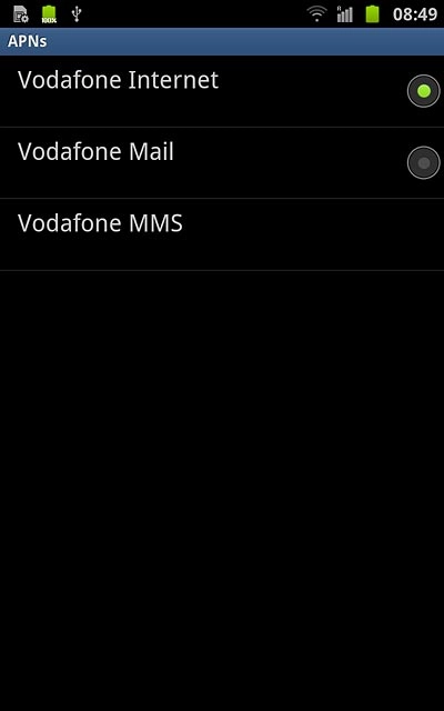 Press the field next to Vodafone Internet to fill in the field.