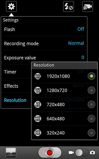 Press the required video resolution.