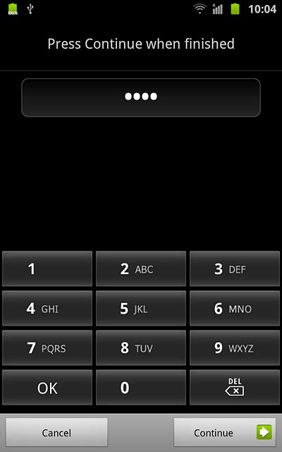 Key in the required phone lock code and press Continue.