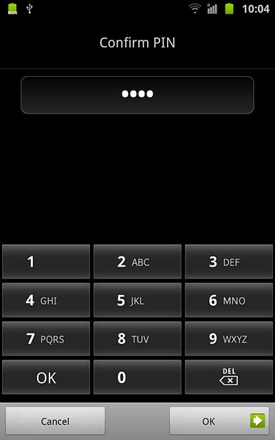 Key in the phone lock code again and press OK.