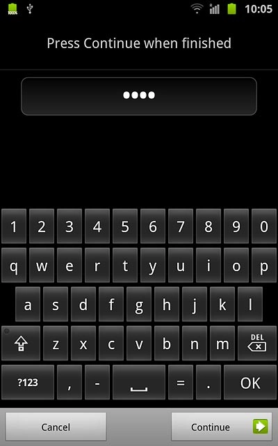 Key in the required phone lock code and press Continue.