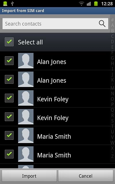 When the box next to a contact is ticked (V), the contact is selected.