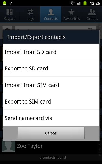 Press Export to SIM card.