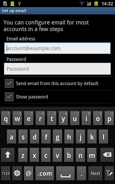 Press account@example.com and key in your email address.