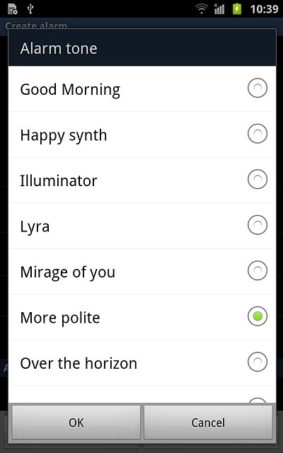 Once you've found an alarm tone you like, press OK.