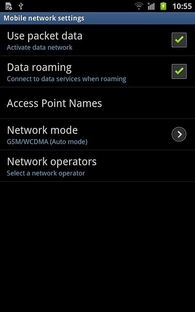 Press Use packet data to activate or deactivate data connections.