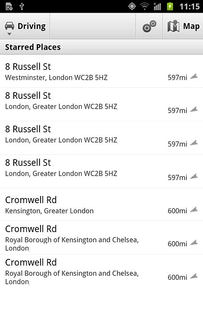 Your favourite locations are displayed.Press the required destination.
