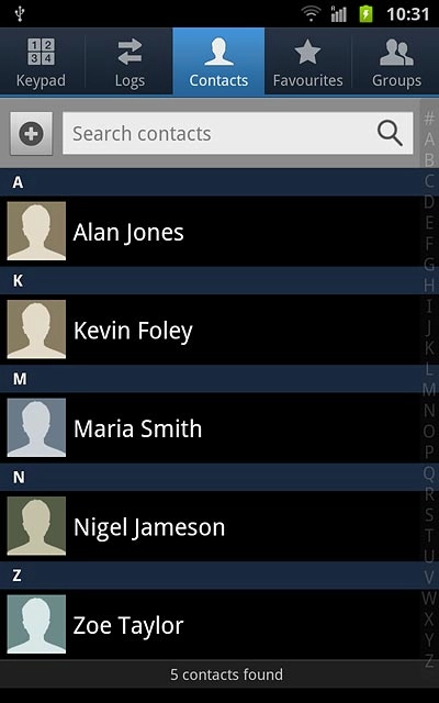 Press the Contacts tab.