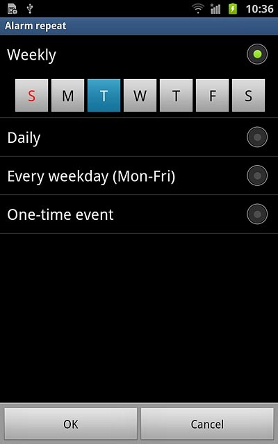 When a day is displayed on a blue background, it's selected.