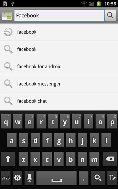 Key in Facebook and press the search icon.