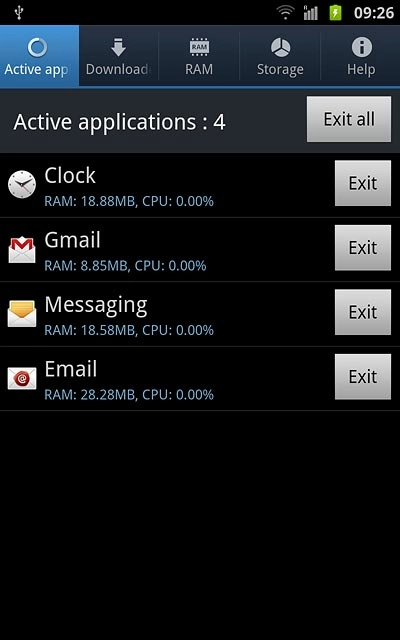 To end an application:Press Exit next to the required application.
