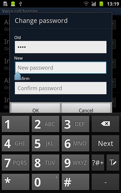 Press New and key in a new barring password.