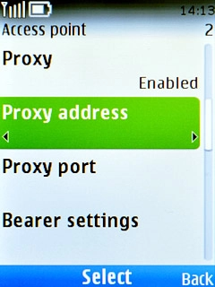 Scroll to Proxy address and press the Navigation key.