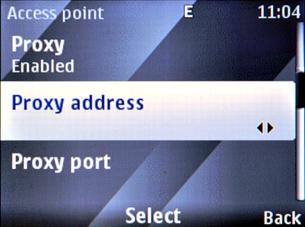 Scroll to Proxy address and press the Navigation key.