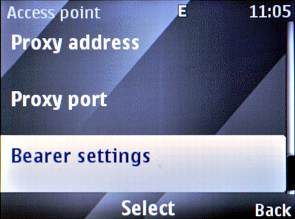 Scroll to Bearer settings and press the Navigation key.