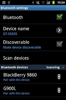 Press Scan devices.Your phone now searches for devices and after a moment, a list of Bluetooth devices within range is displayed.
