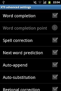 Press Word completion to turn word suggestion on or off.