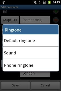 Press Default ringtone, Sound or Phone ringtone.