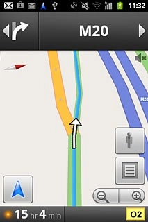 The navigation window with information about your route is displayed.The next turn and the next route detail are displayed at the top of the display.