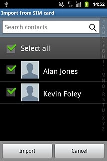 When the box next to a contact is ticked (V), the contact will be imported.