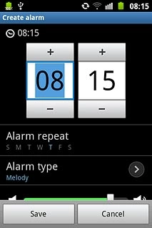 Press + or - next to hours and minutes to set the time.