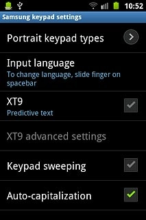 Press XT9 to turn the function on or off.