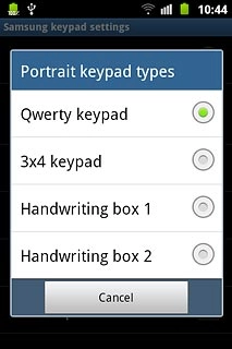 Press Qwerty keypad, 3x4 keypad, Handwriting box 1 or Handwriting box 2.