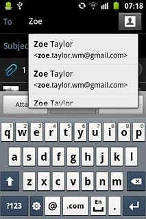 An email message containing the picture or video clip is created.Key in the first letters of the required contact.Matching contacts are displayed.Press the required contact.