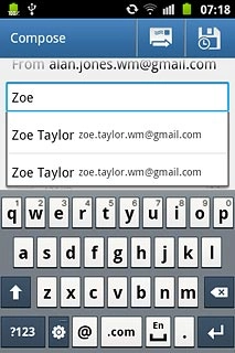 An email message containing the picture or video clip is created.Key in the first letters of the required contact.Matching contacts are displayed.Press the required contact.
